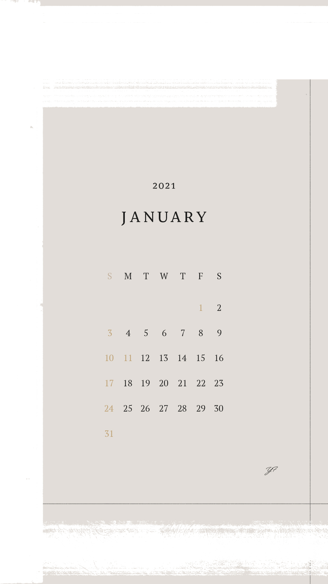 2021年1月のiPhone版カレンダー壁紙 ナチュラルカラーバージョン 1080×1920px