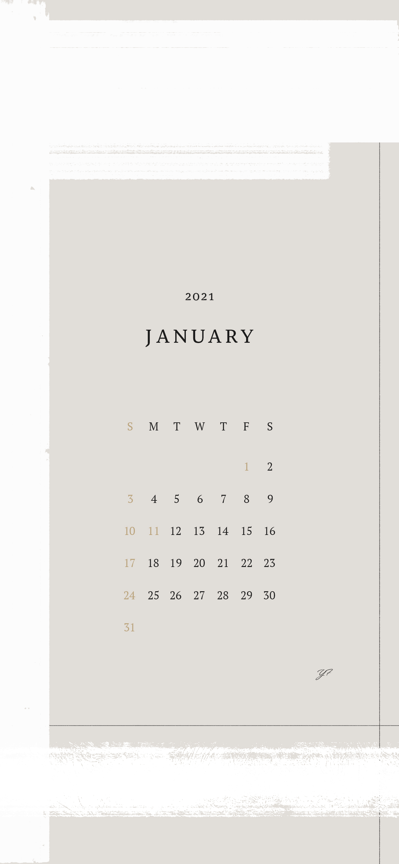 2021年1月のiPhone版カレンダー壁紙 ナチュラルカラーバージョン 1284×2778px