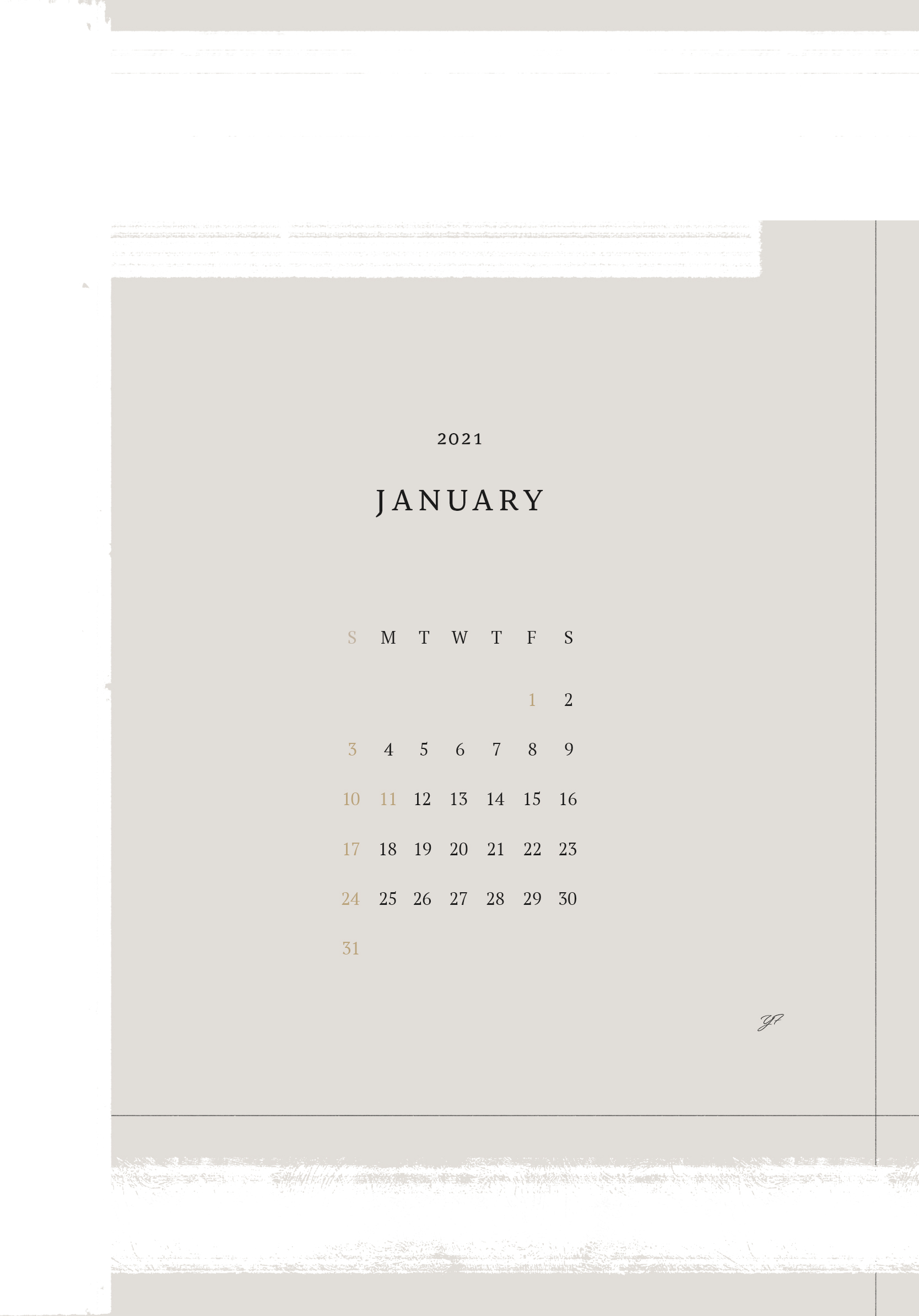 2021年1月のiPad版カレンダー壁紙 ナチュラルカラーバージョン 1668×2388px