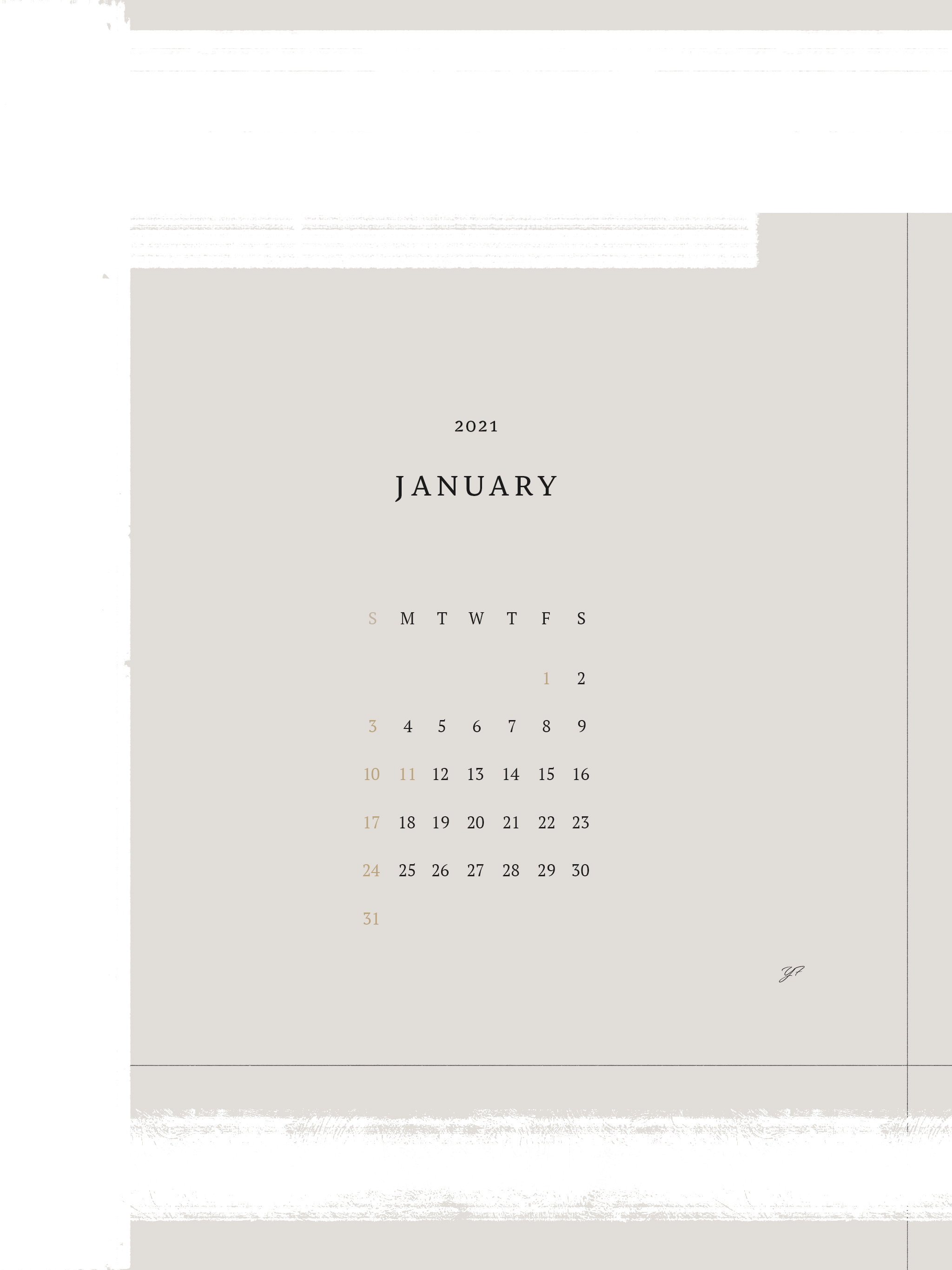 2021年1月のiPad版カレンダー壁紙 ナチュラルカラーバージョン 2048×2732px