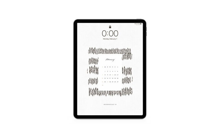 February 2021 Calendar Wallpaper for the iPad.