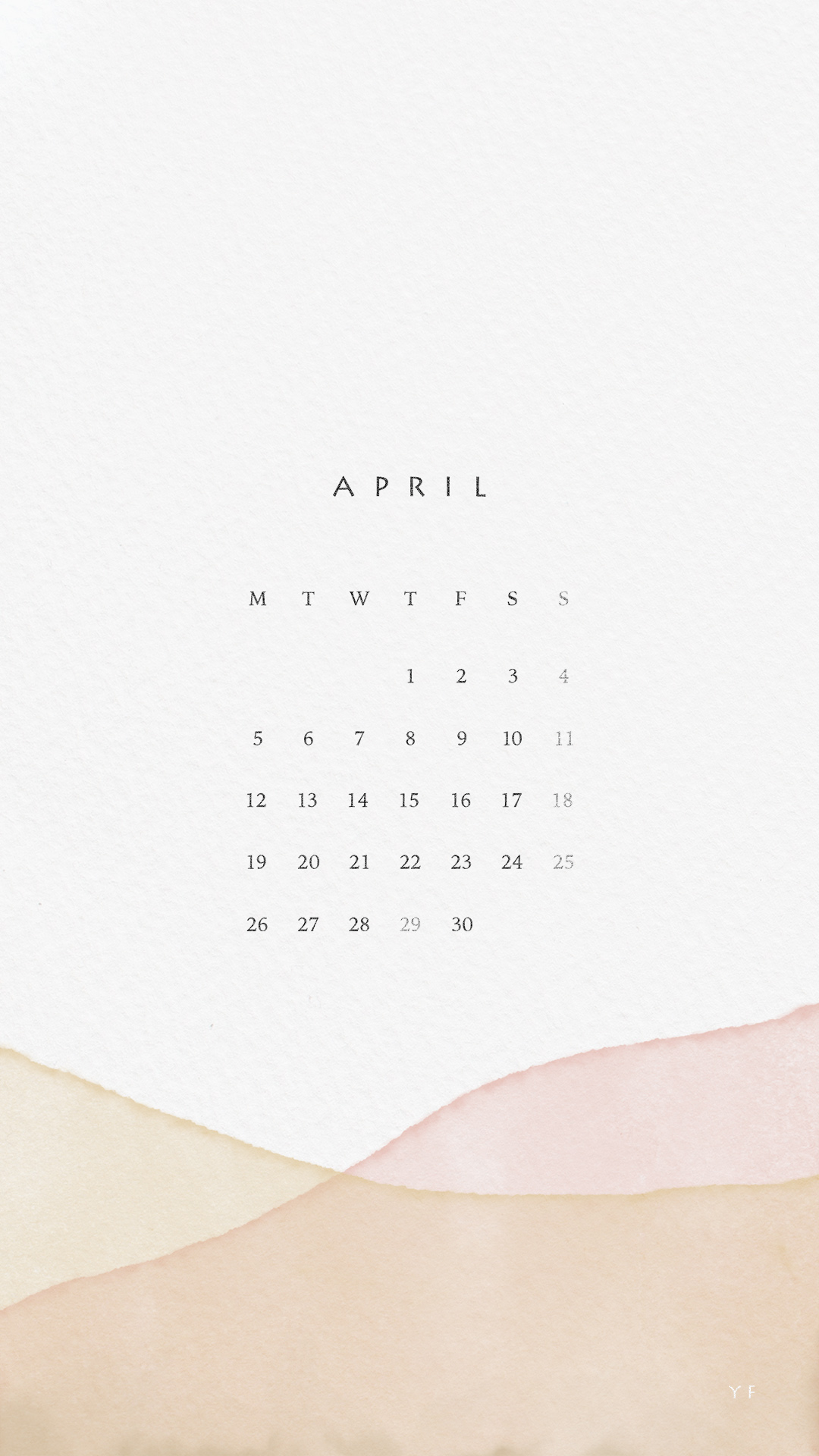 2021年4月のiPhone版月曜日始まりカレンダー壁紙 イエロー×ピンク 1080×1920px