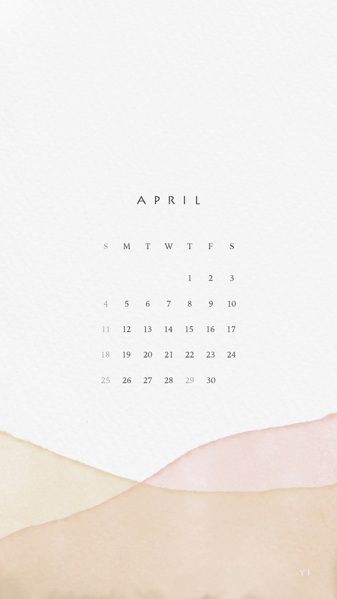 2021年4月のiPhone版日曜日始まりカレンダー壁紙 イエロー×ピンク 1080×1920px