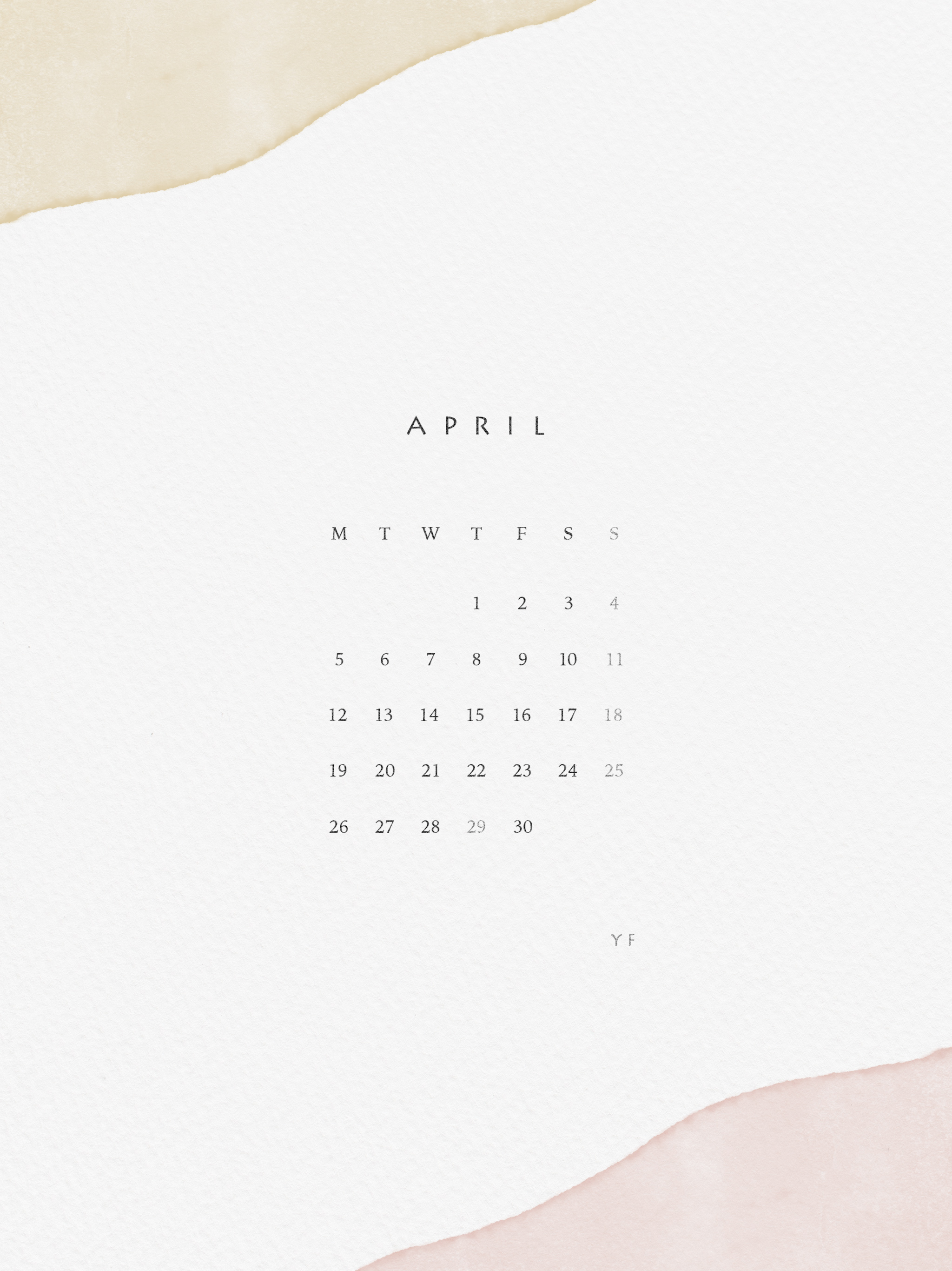 2021年4月のiPad版月曜日始まりカレンダー壁紙 イエロー×ピンク 2048×2732px