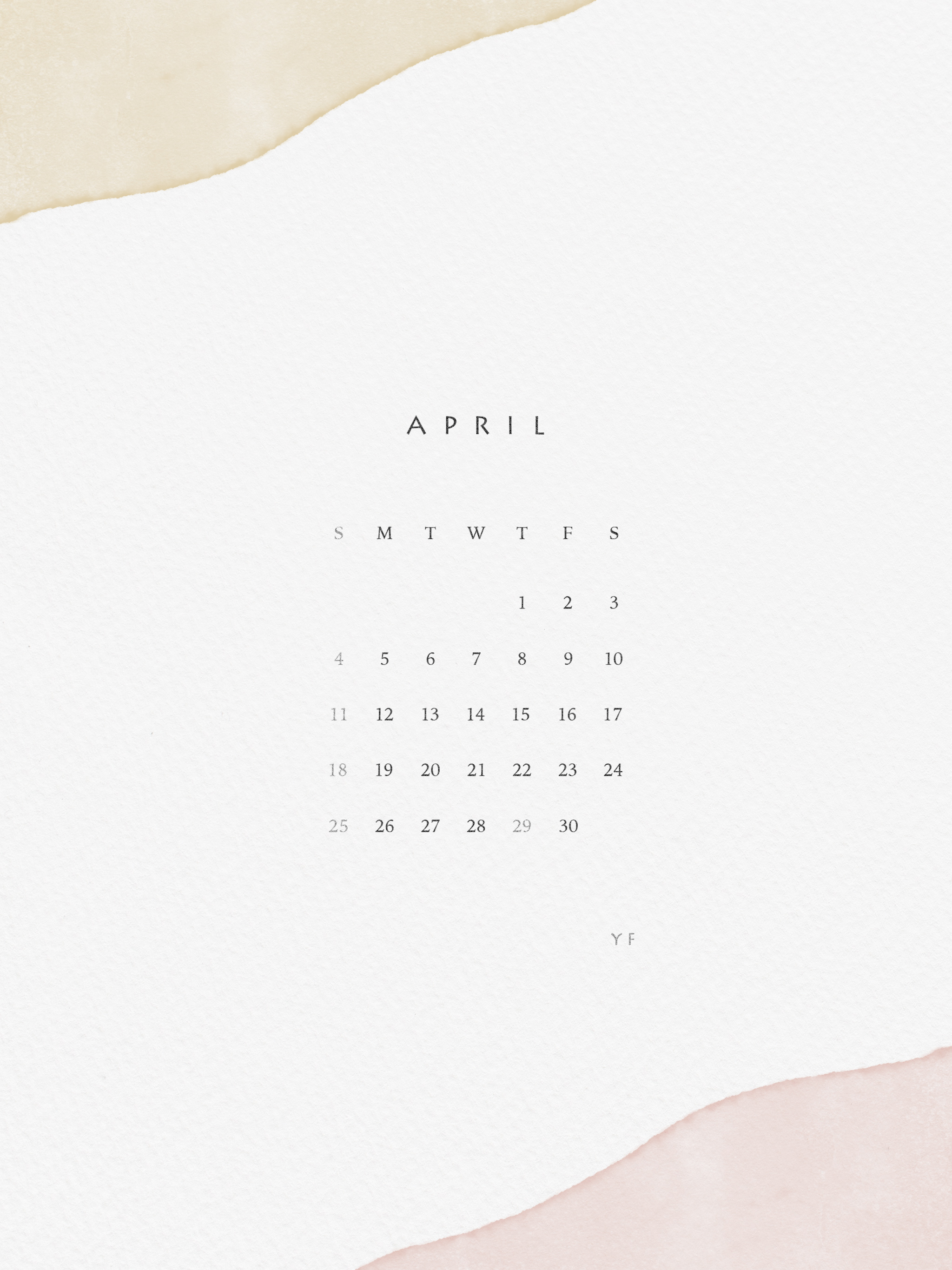 2021年4月のiPad版日曜日始まりカレンダー壁紙 イエロー×ピンク 2048×2732px