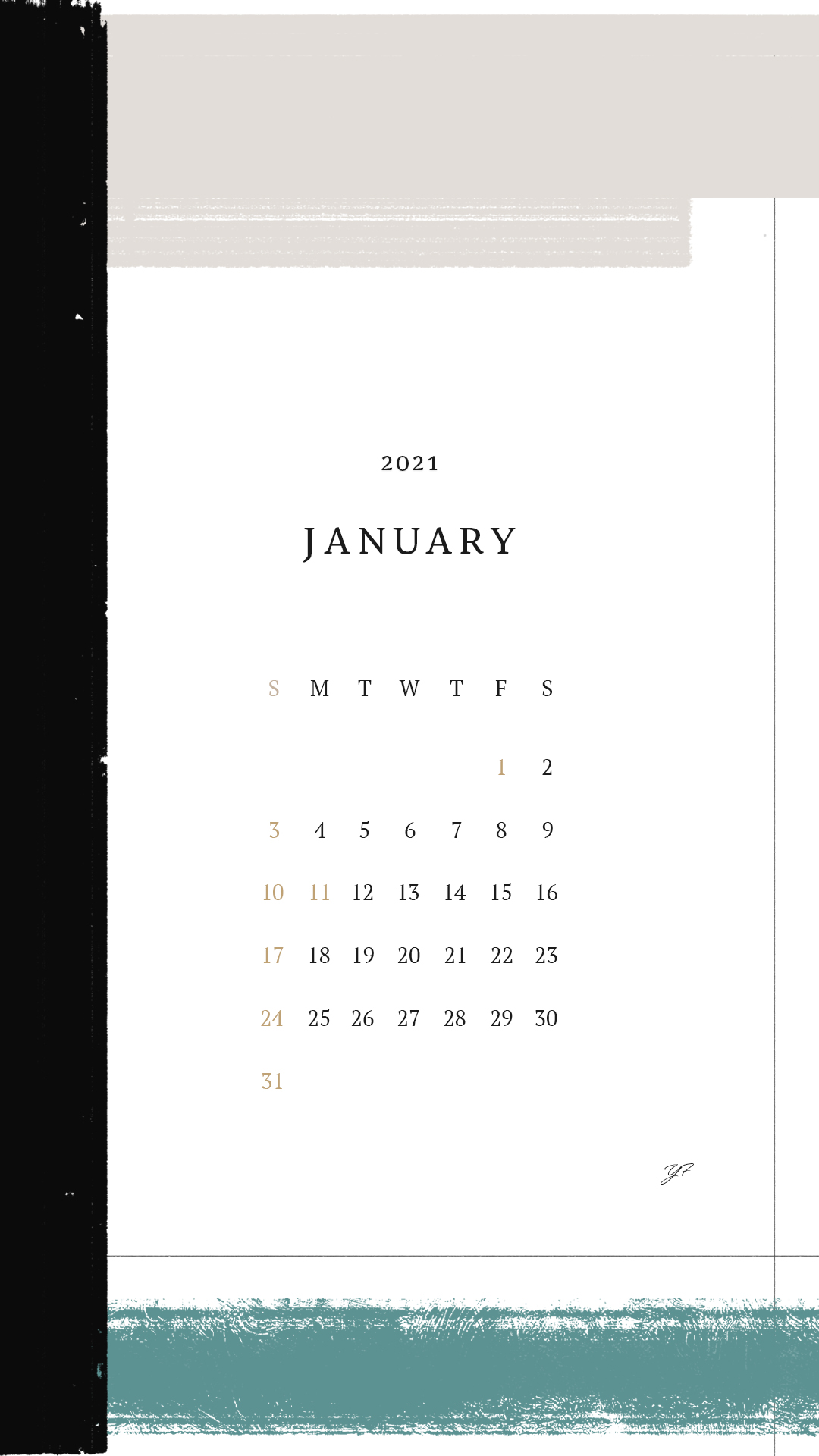 2021年1月のiPhone版カレンダー壁紙 マルチカラーバージョン 1080×1920px