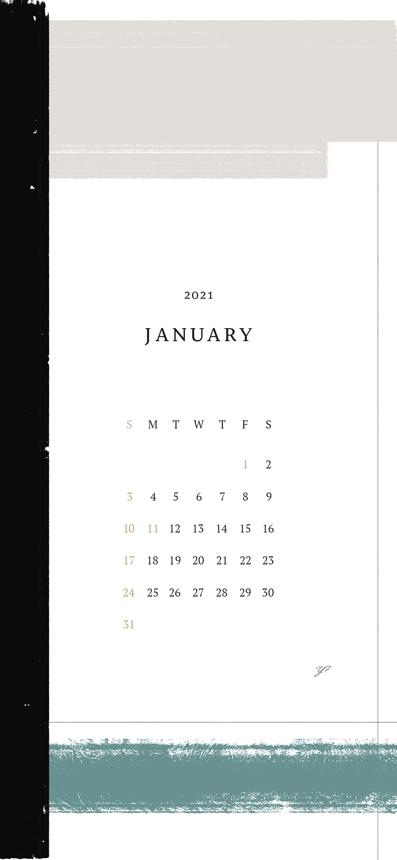 2021年1月のiPhone版カレンダー壁紙 マルチカラーバージョン 1284×2778px