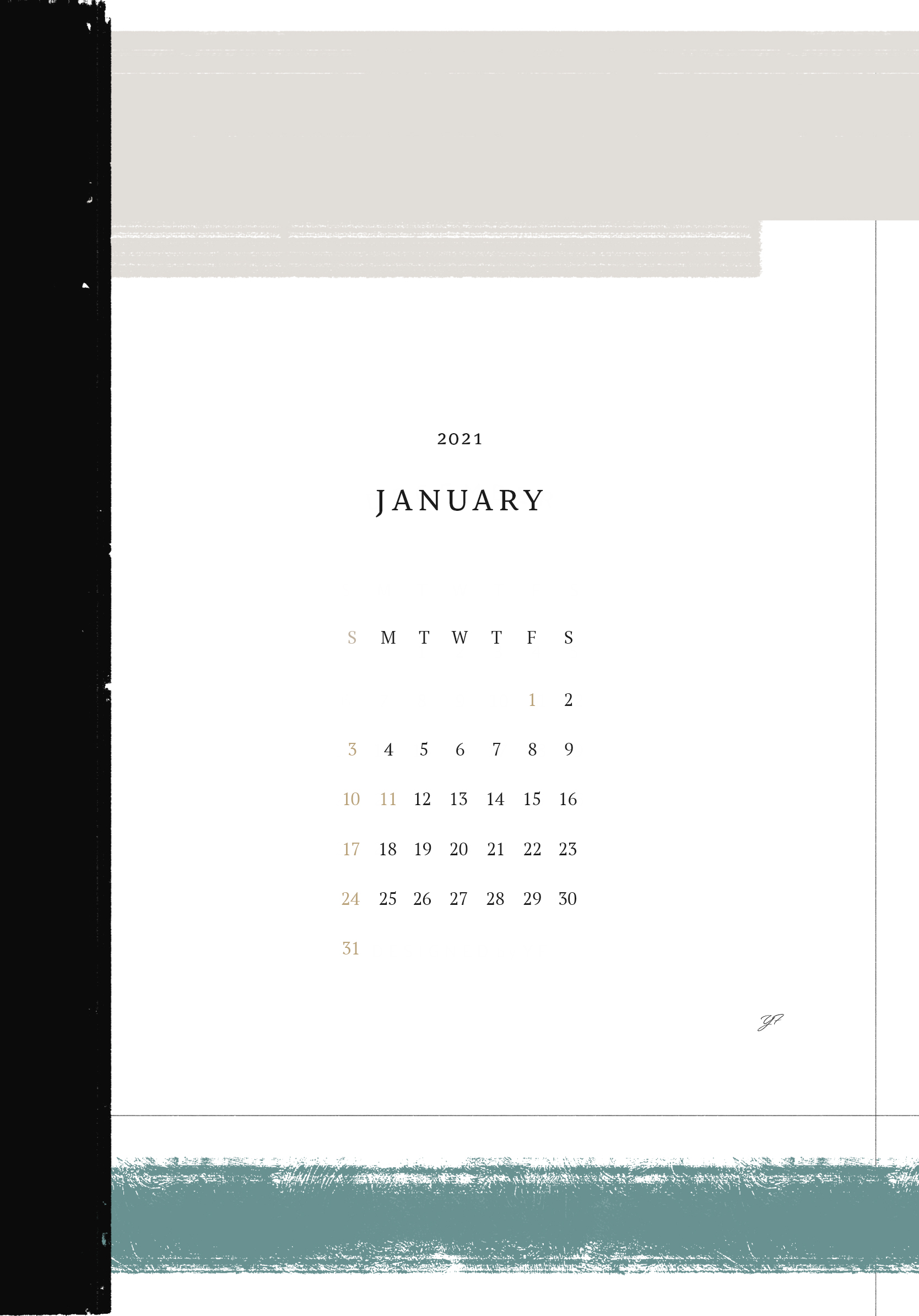 2021年1月のiPad版カレンダー壁紙 マルチカラーバージョン 1668×2388px