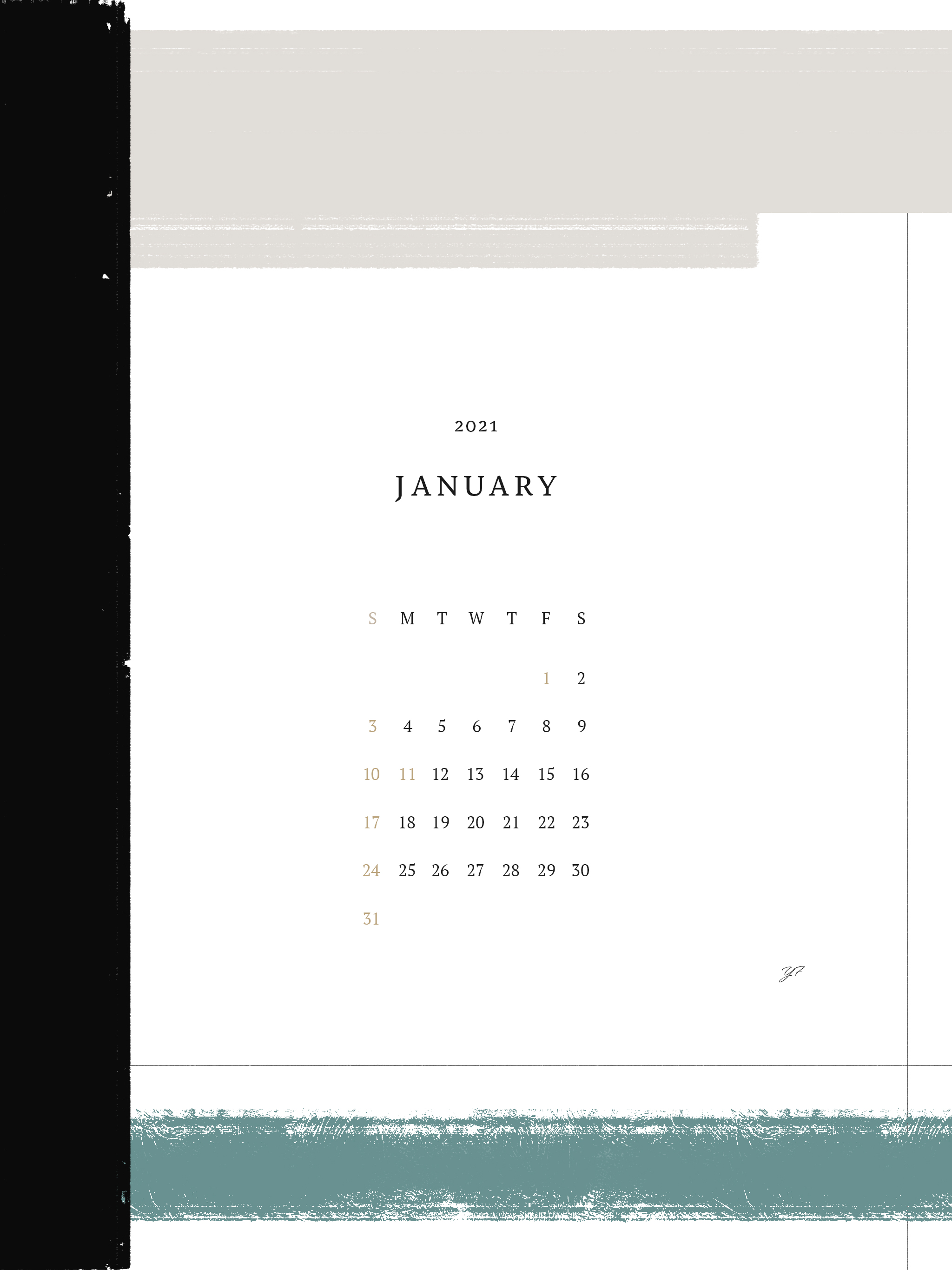 2021年1月のiPad版カレンダー壁紙 マルチカラーバージョン 2048×2732px