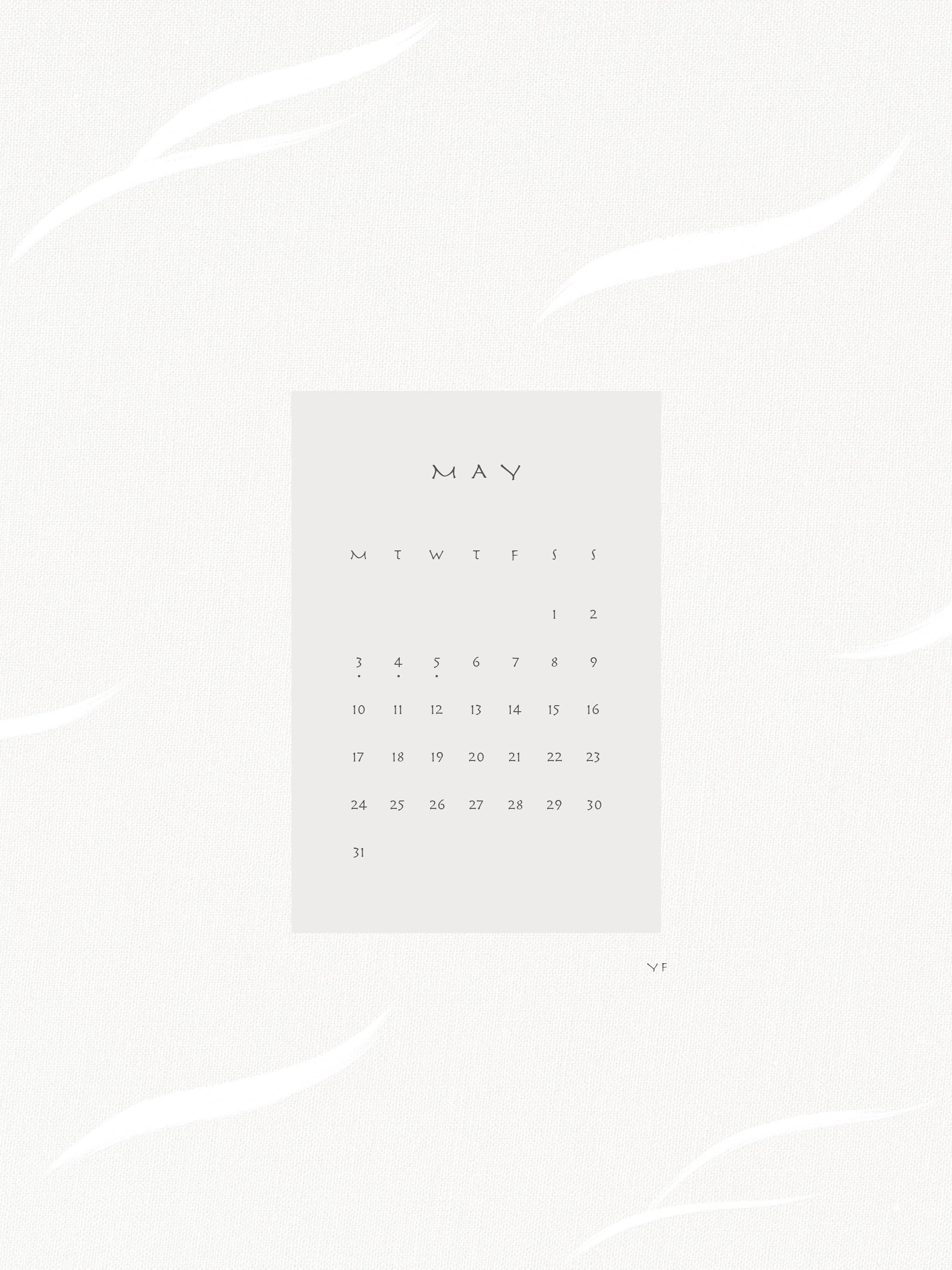 2021年5月のiPad版月曜日始まりカレンダー壁紙 グレージュ 2048×2732px