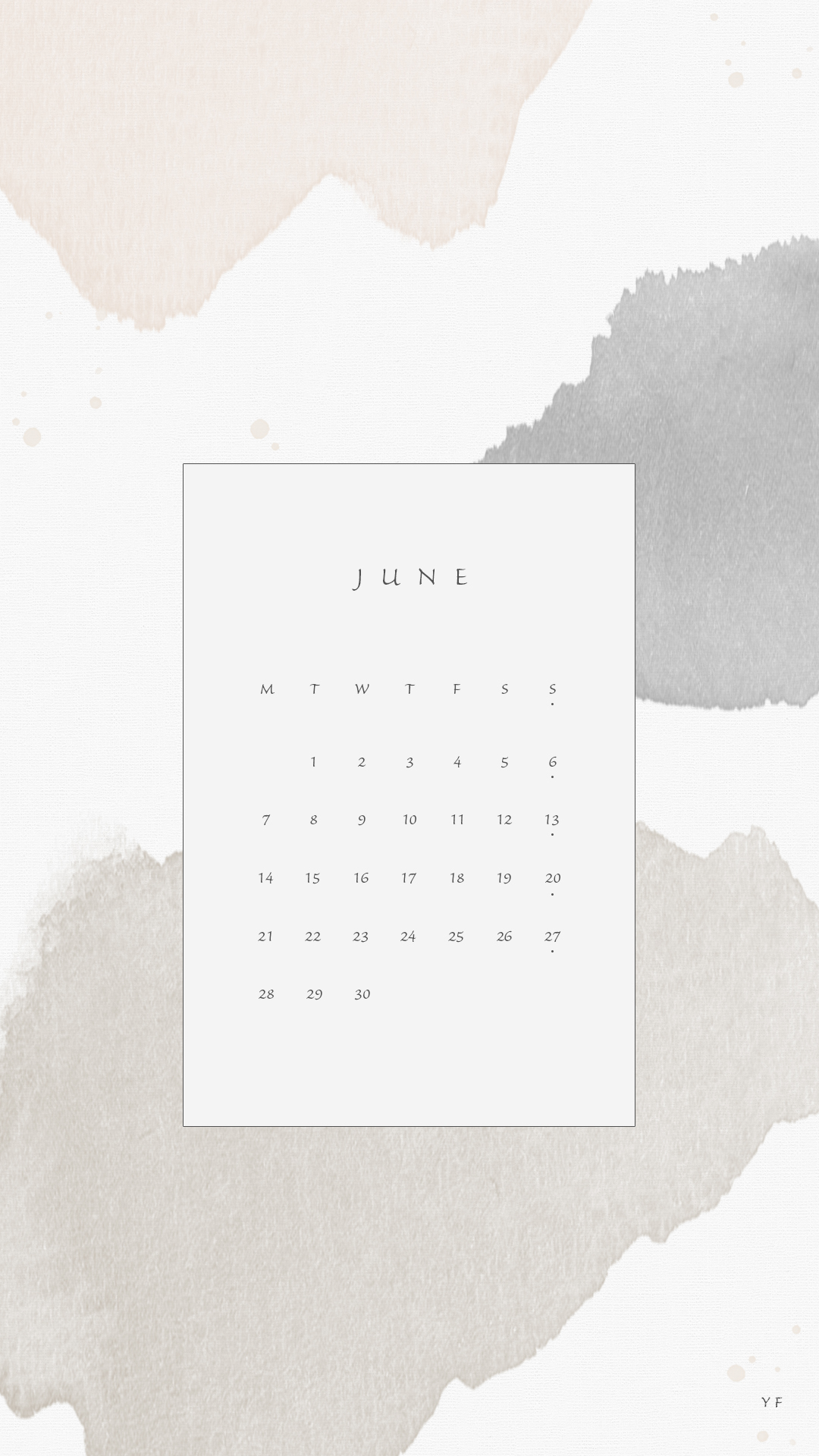 2021年6月のiPhone版月曜日始まりカレンダー壁紙 ナチュラルカラー 1080×1920px