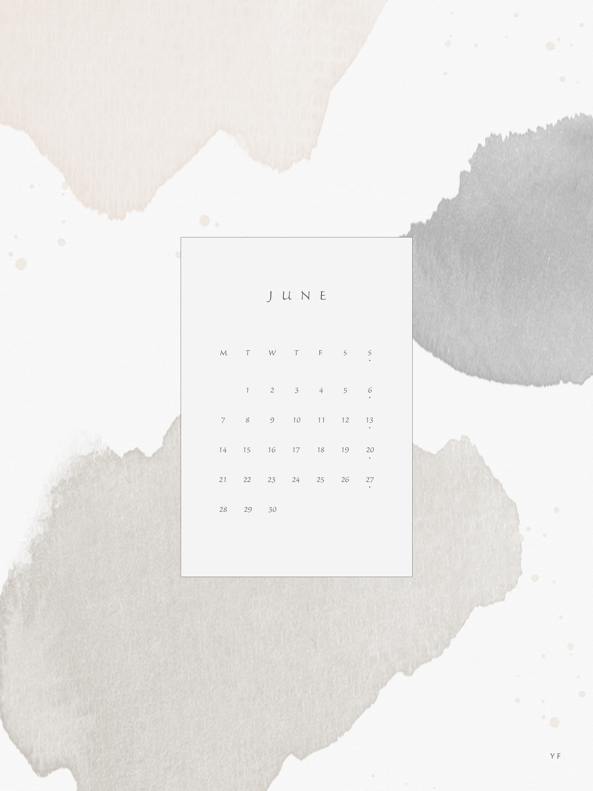 2021年6月のiPad版月曜日始まりカレンダー壁紙 ナチュラルカラー 2048×2732px