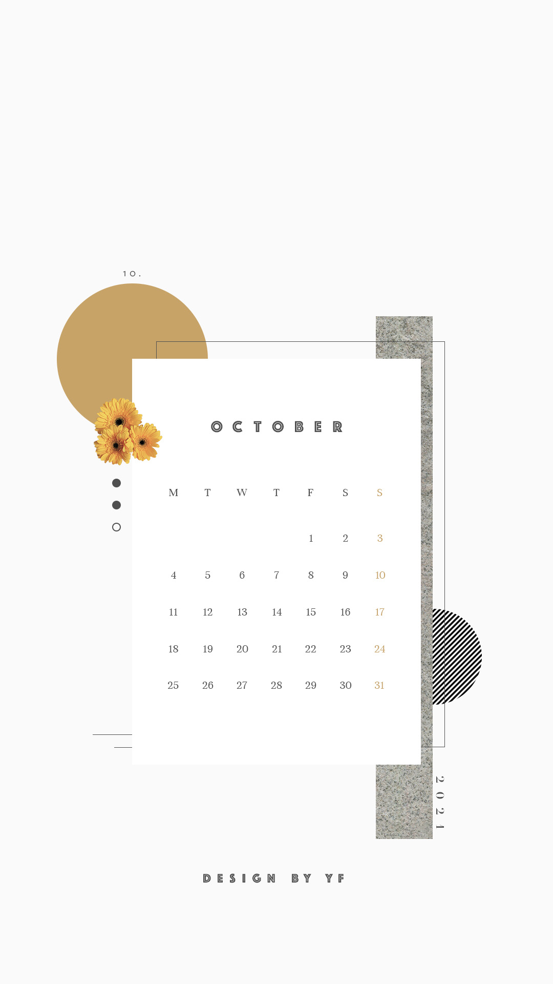 2021年10月のiPhone版月曜日始まりカレンダー壁紙 1080×1920px