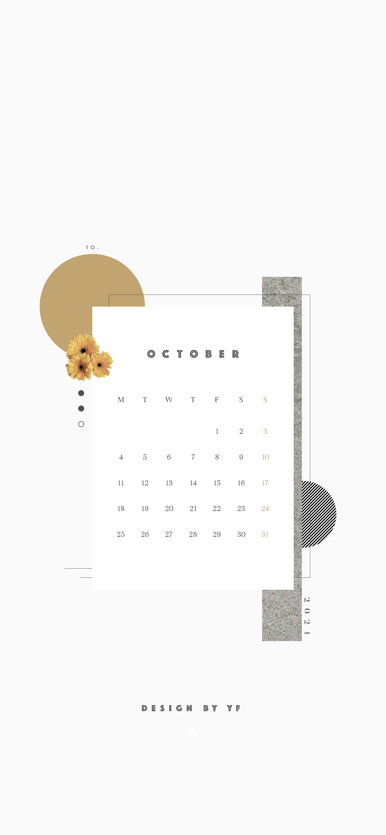 2021年10月のiPhone版月曜日始まりカレンダー壁紙 1284×2778px