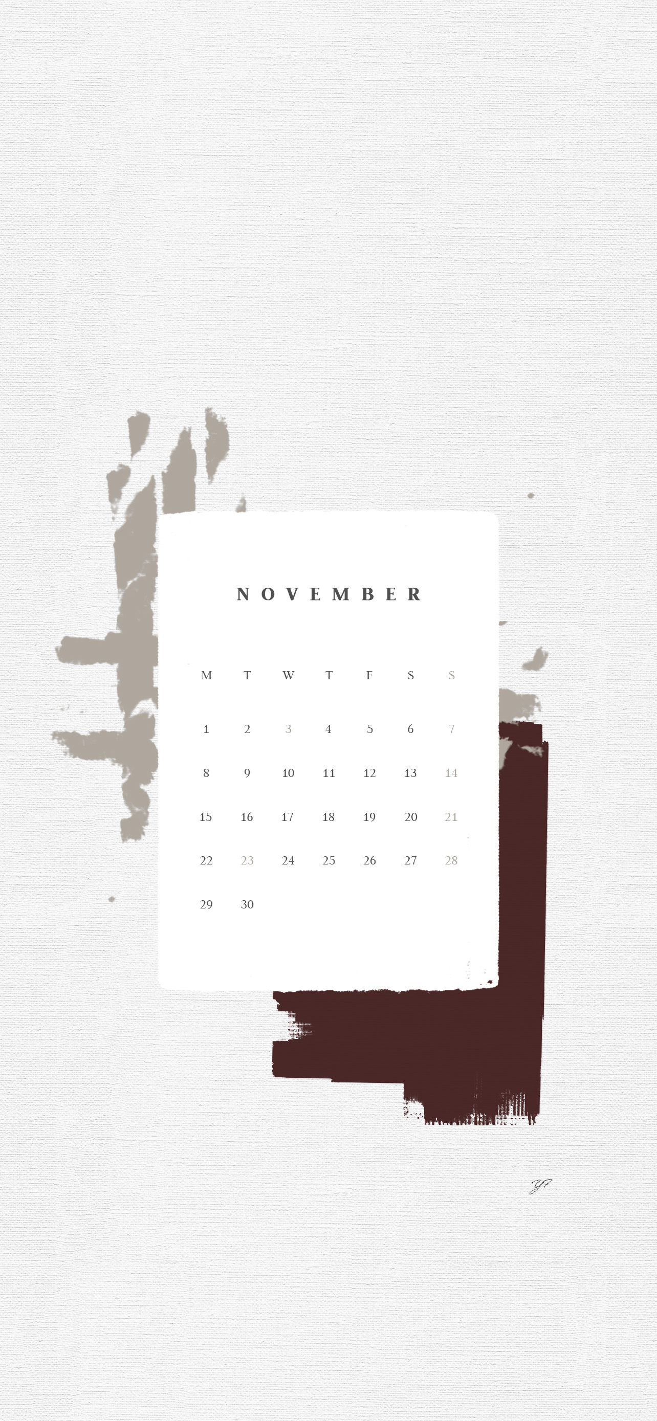 2021年11月のiPhone版月曜日始まりカレンダー壁紙 レッド 1284×2778px