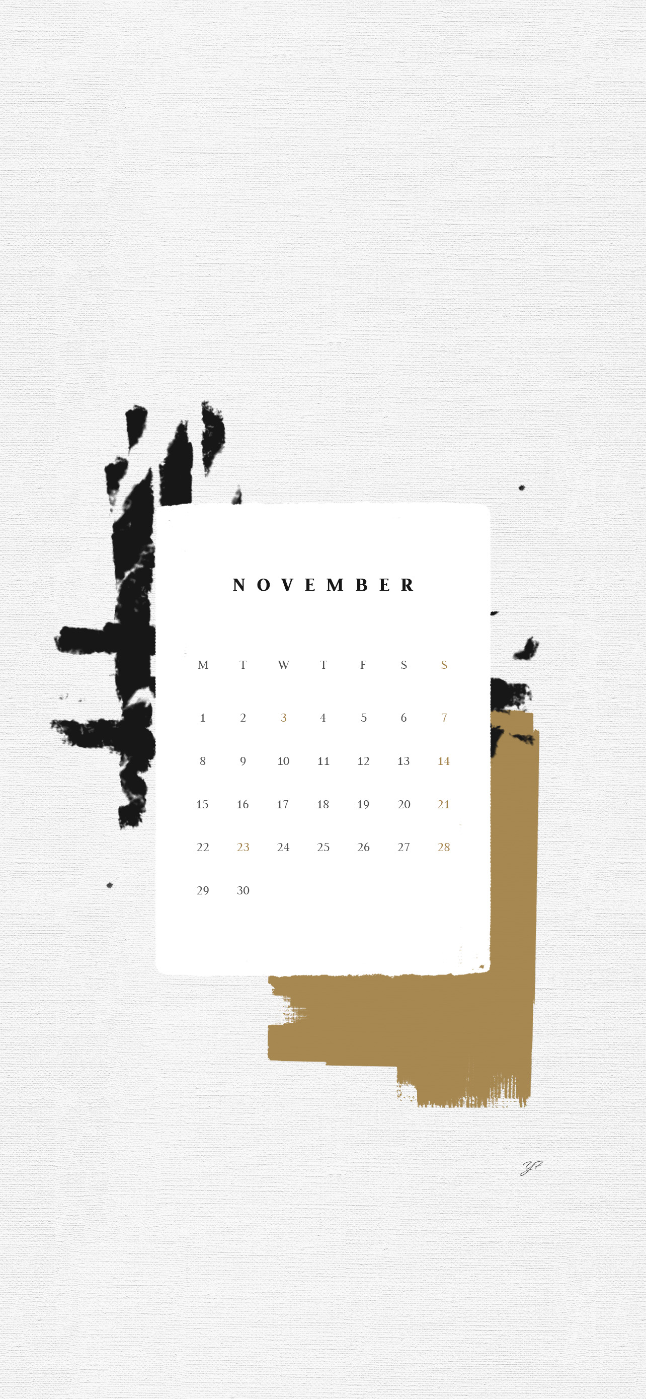 2021年11月のiPhone版月曜日始まりカレンダー壁紙 イエロー 1284×2778px