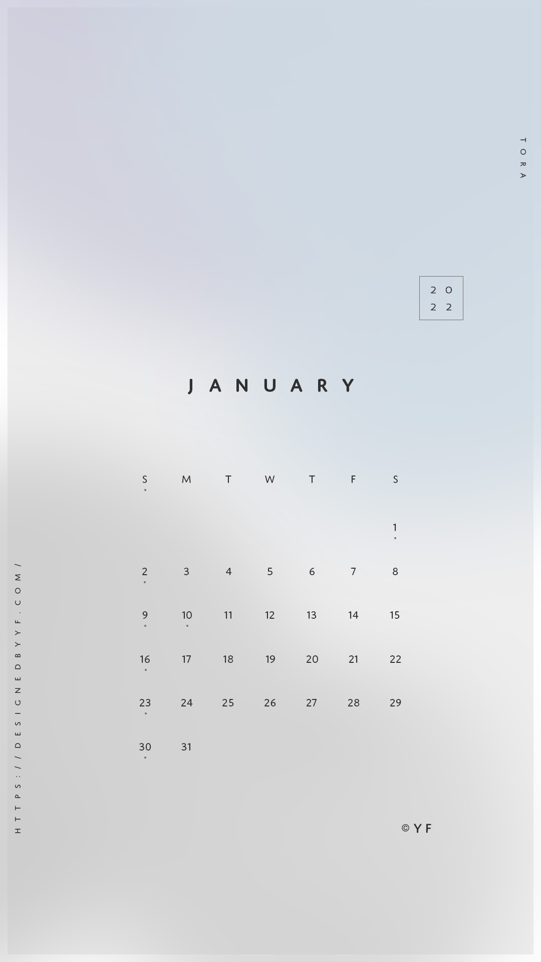 2022年1月のiPhone版日曜日始まりカレンダー壁紙 ブルー系 1080×1920px