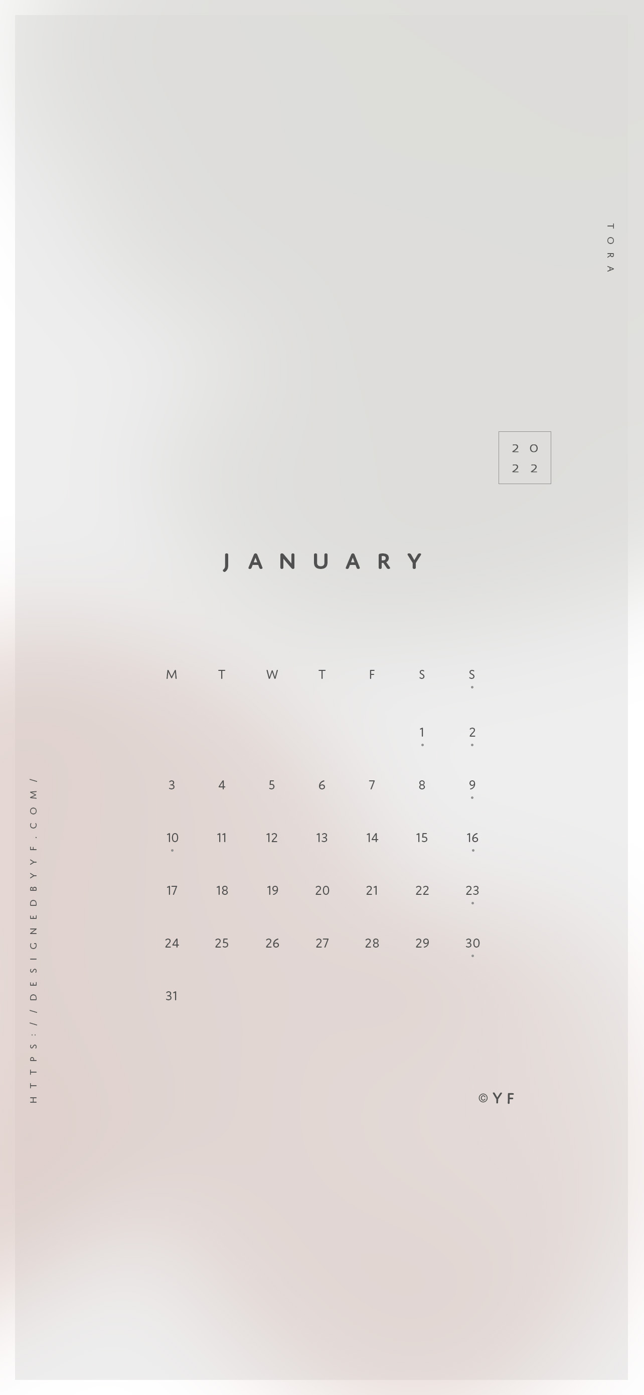 2022年1月のiPhone版月曜日始まりカレンダー壁紙 ピンク系 1284×2778px