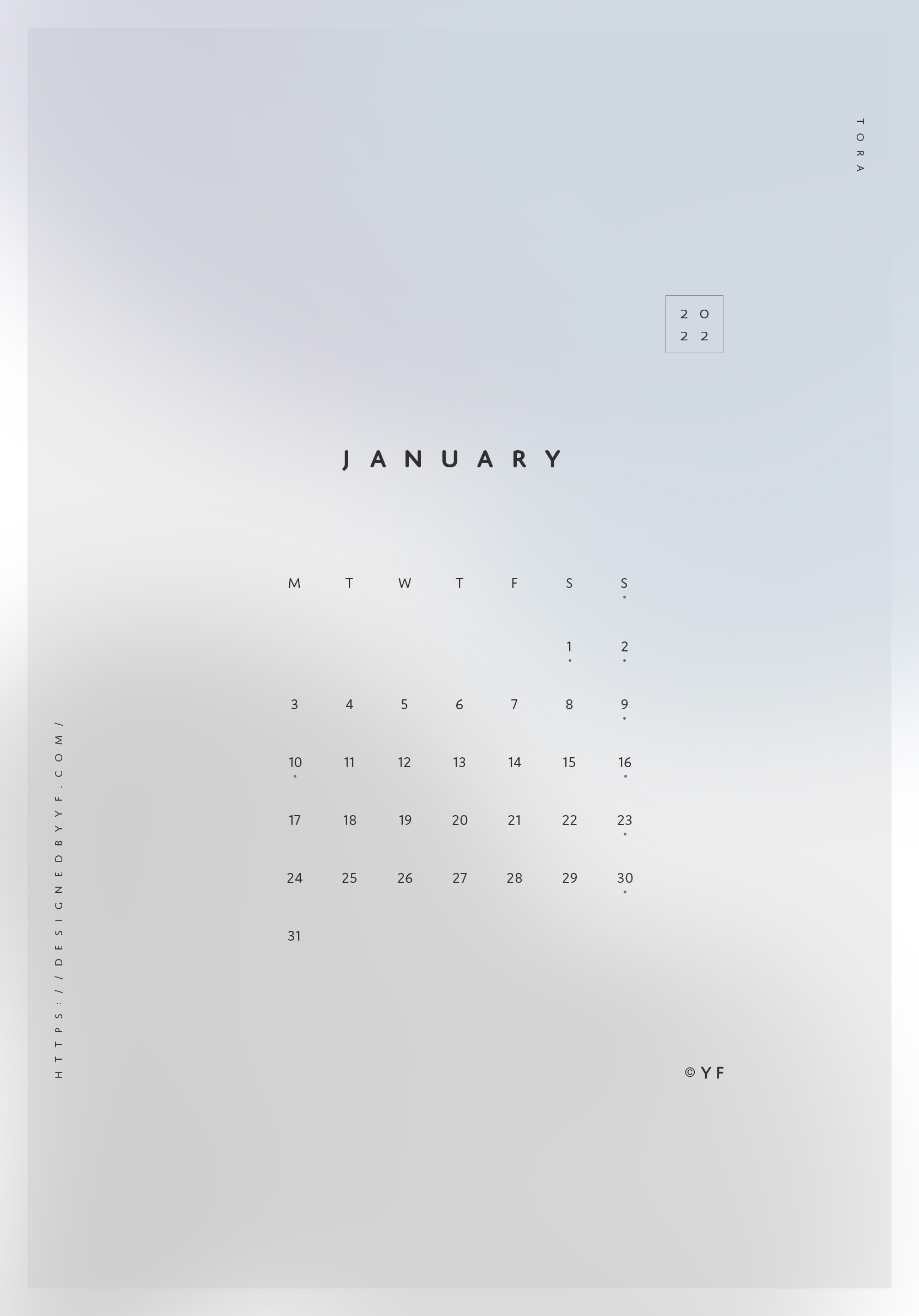 2022年1月のiPad版月曜日始まりカレンダー壁紙 ブルー系 1668×2388px