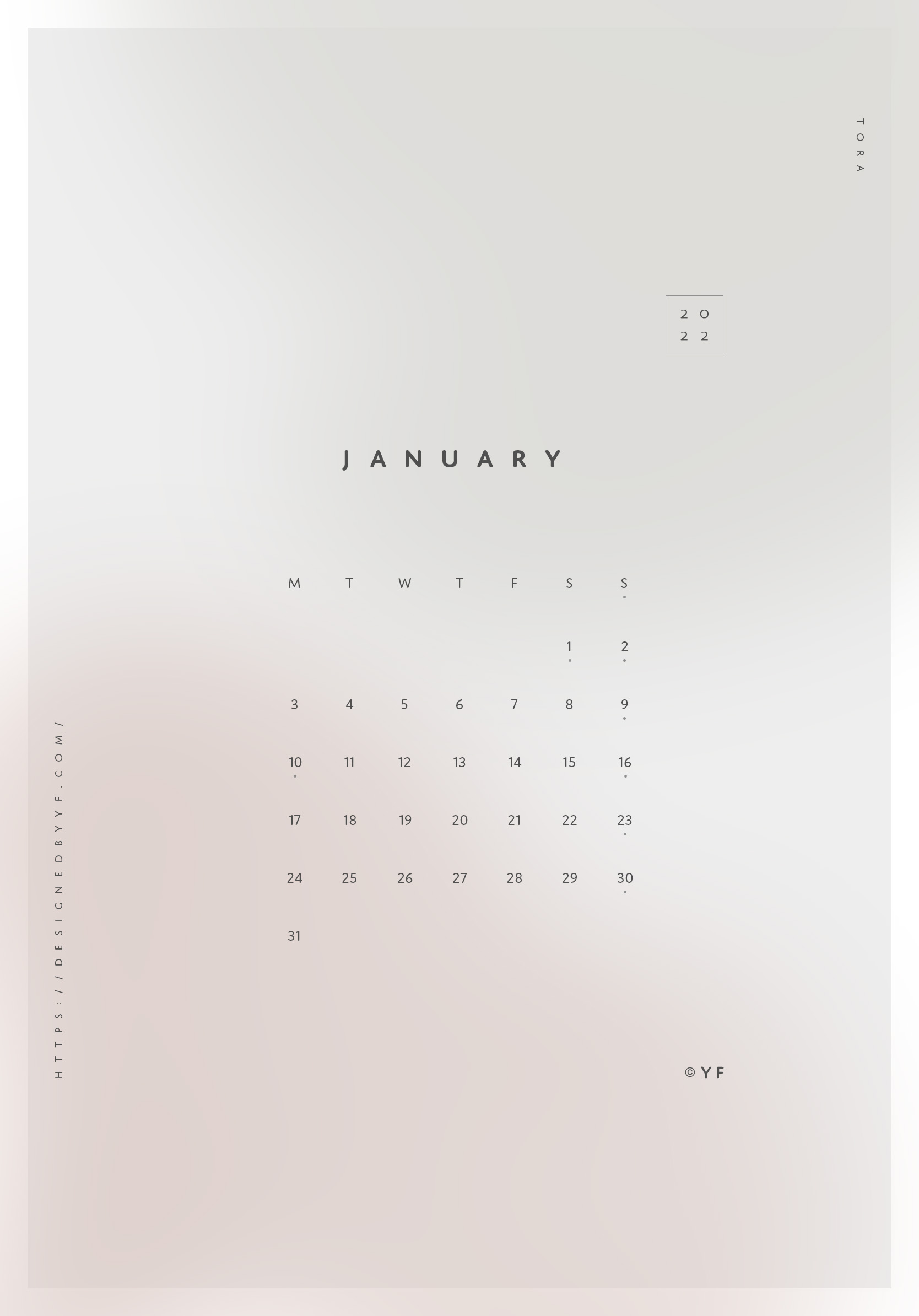 2022年1月のiPad版月曜日始まりカレンダー壁紙 ピンク系 1668×2388px