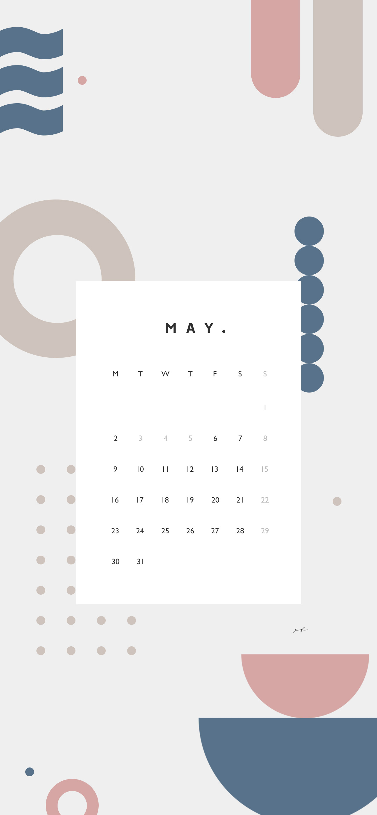2022年5月のiPhone版月曜日始まりカレンダー壁紙 ブルー×ピンク 1284×2778px
