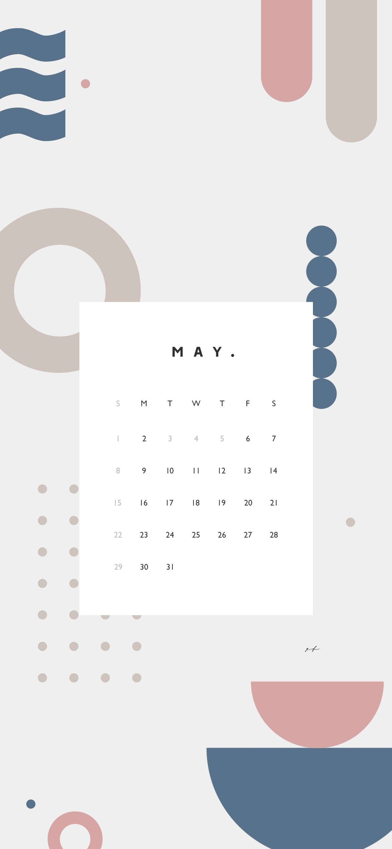 2022年5月のiPhone版日曜日始まりカレンダー壁紙 ブルー×ピンク 1284×2778px