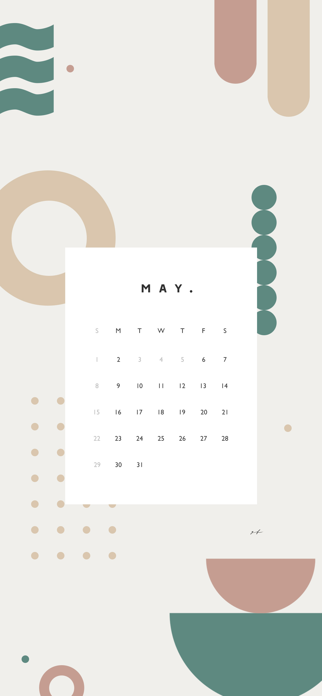 2022年5月のiPhone版日曜日始まりカレンダー壁紙 グリーン×オレンジ 1284×2778px