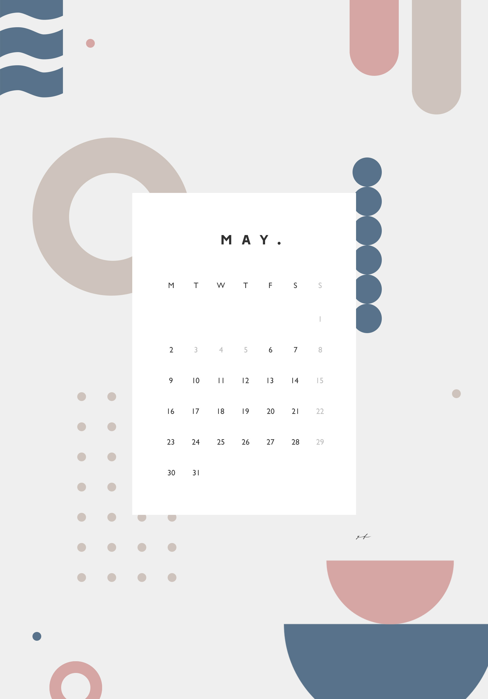 2022年5月のiPad版月曜日始まりカレンダー壁紙 ブルー×ピンク 1668×2388px