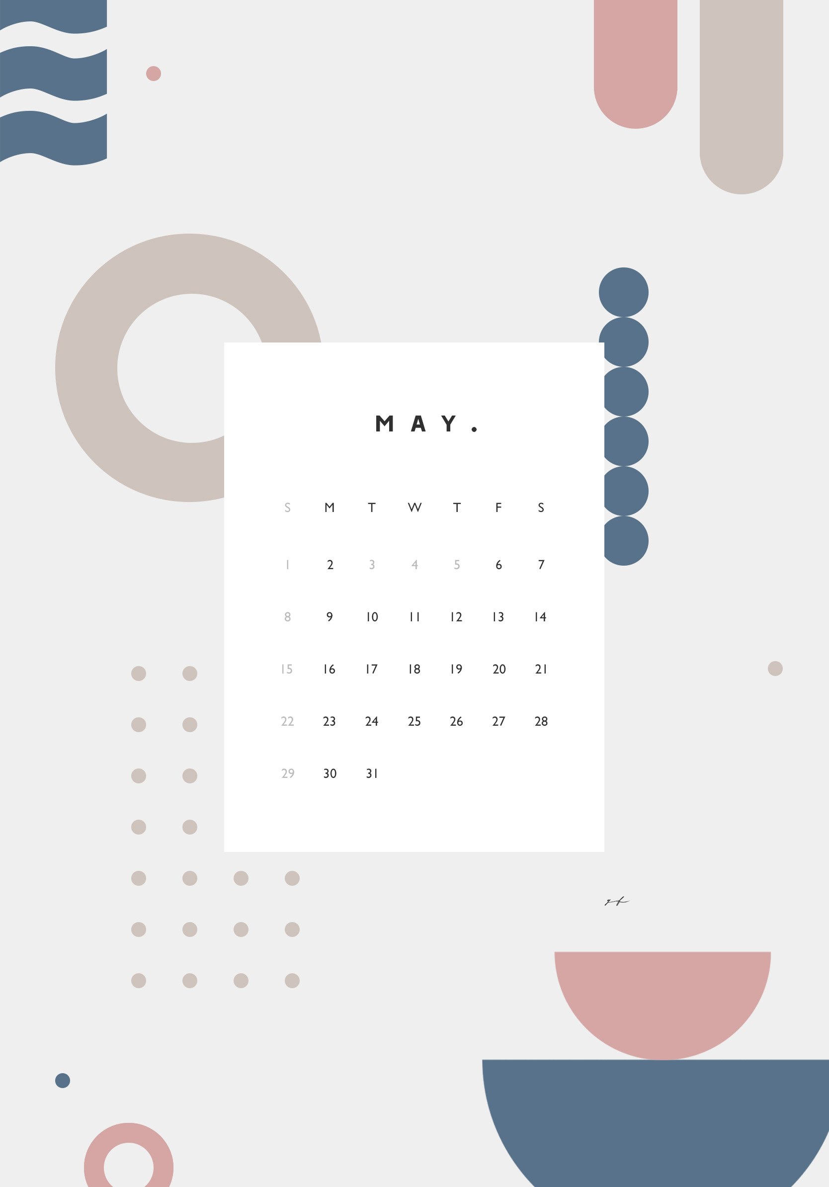 2022年5月のiPad版日曜日始まりカレンダー壁紙 ブルー×ピンク 1668×2388px