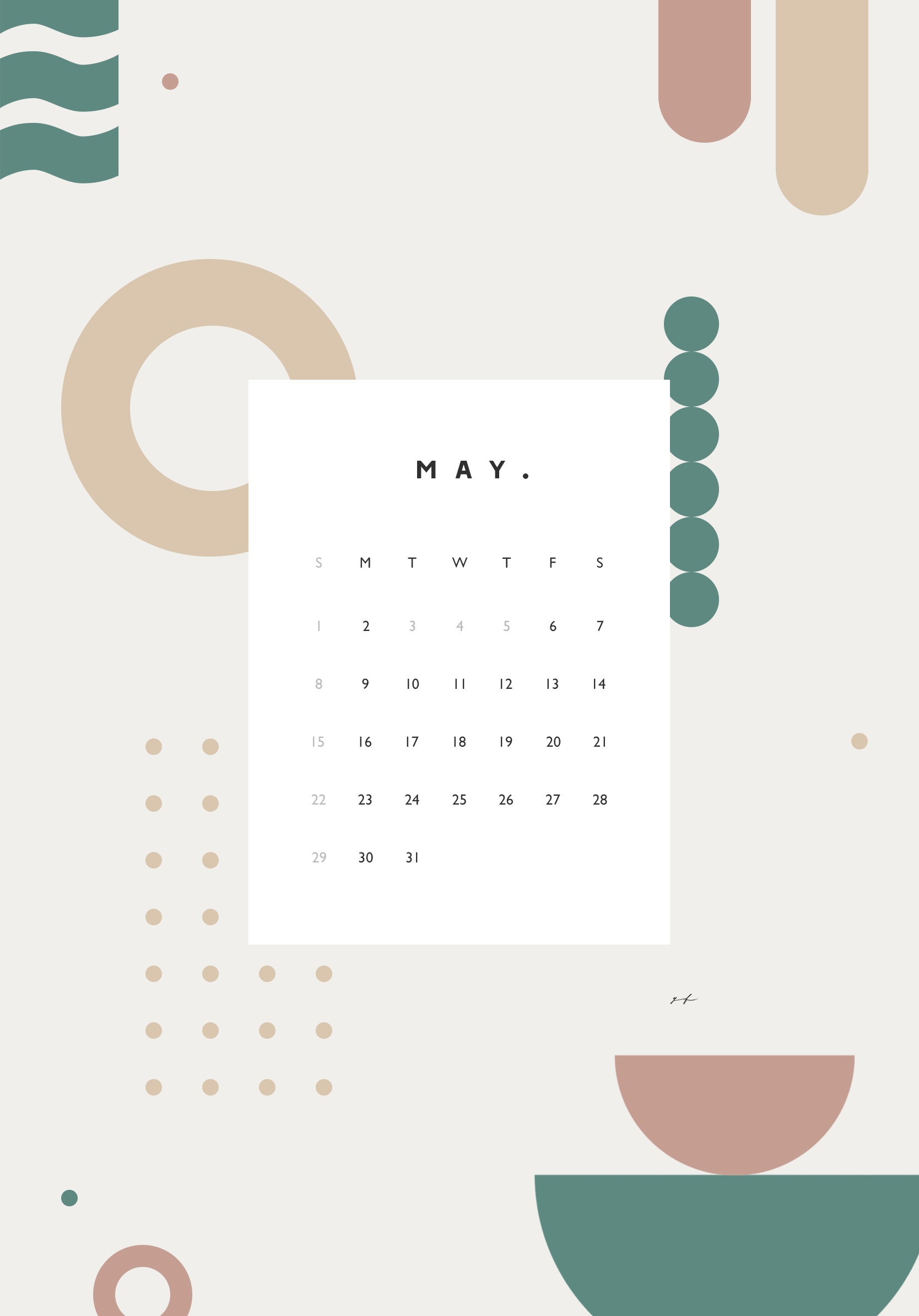 2022年5月のiPad版日曜日始まりカレンダー壁紙 グリーン×オレンジ 1668×2388px