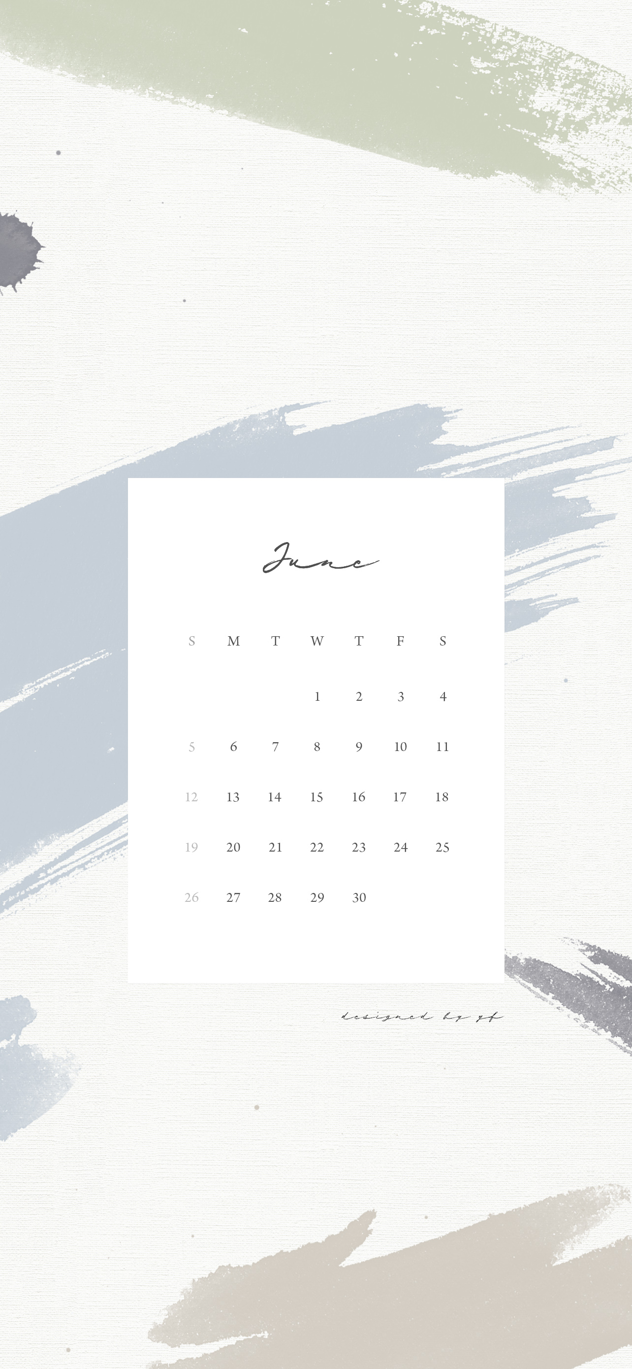 2022年6月のiPhone版日曜日始まりカレンダー壁紙 ブルー系カラー 1284×2778px