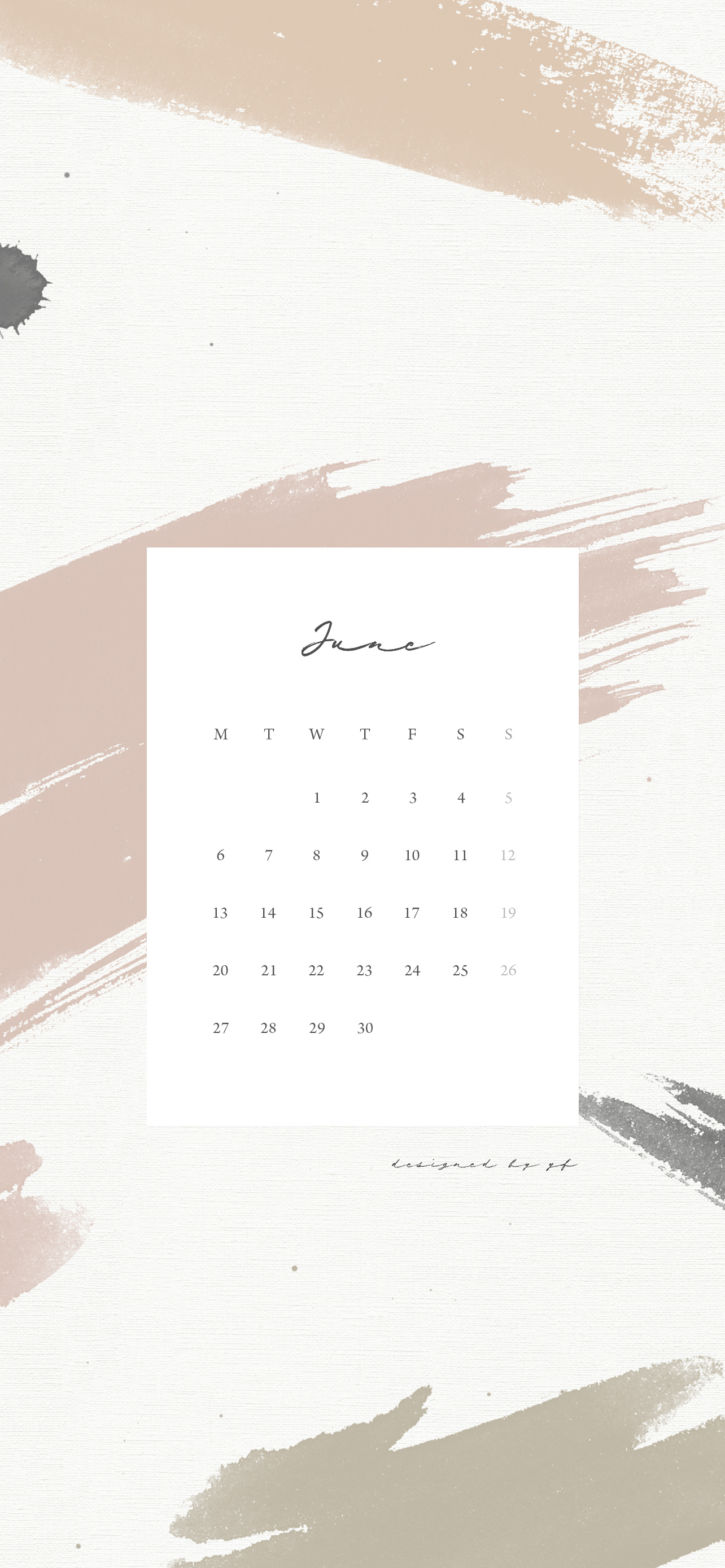 2022年6月のiPhone版月曜日始まりカレンダー壁紙 ピンク系カラー 1284×2778px