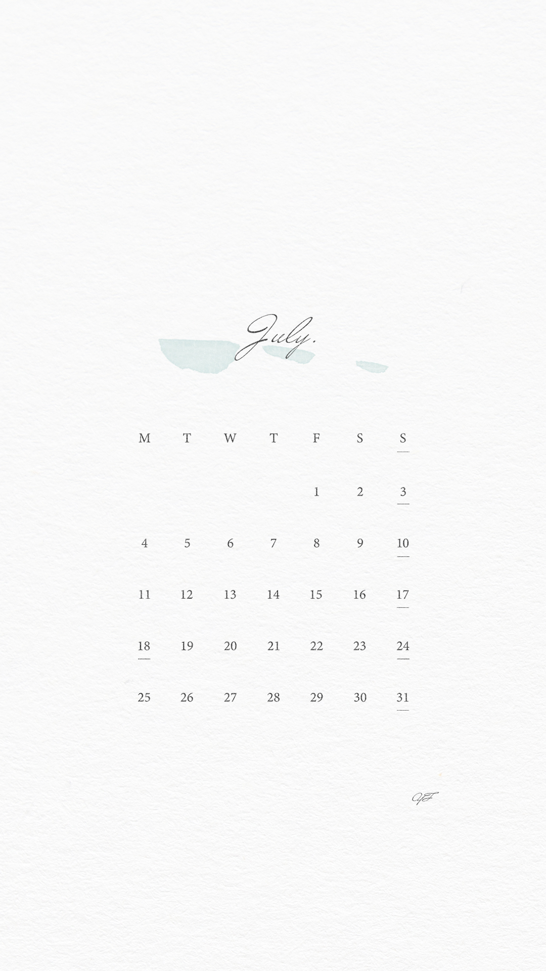 2022年7月のiPhone版月曜日始まりカレンダー壁紙 ホワイト 1080×1920px