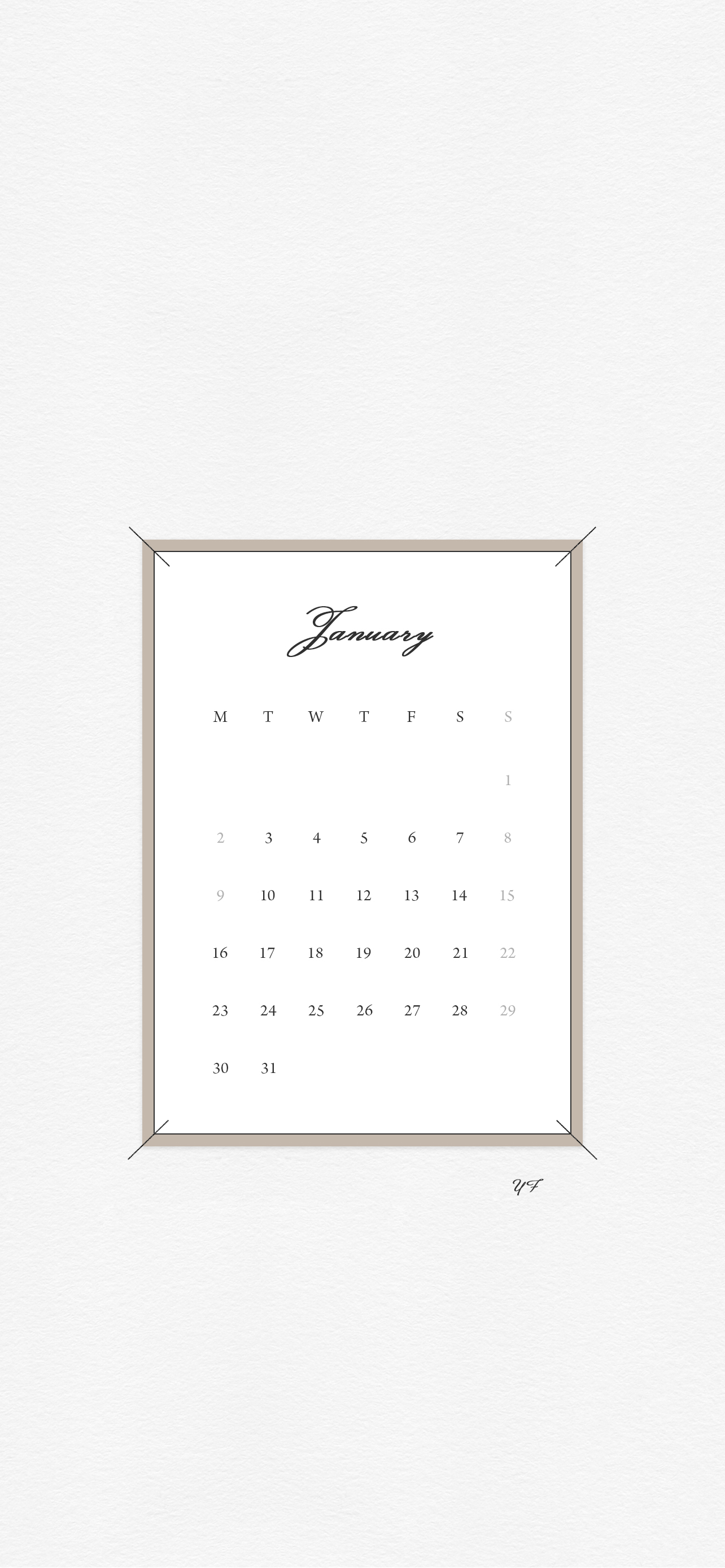 2023年1月のiPhone版月曜日始まりカレンダー壁紙 1284×2778px