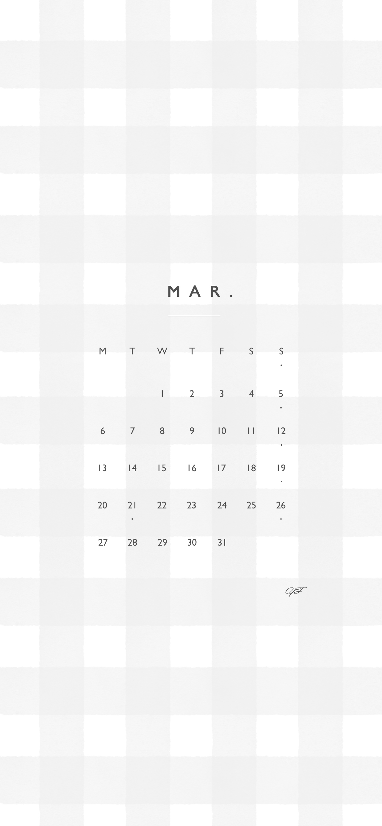 2023年3月のiPhone版月曜日始まりカレンダー壁紙 グレー 1284×2778px
