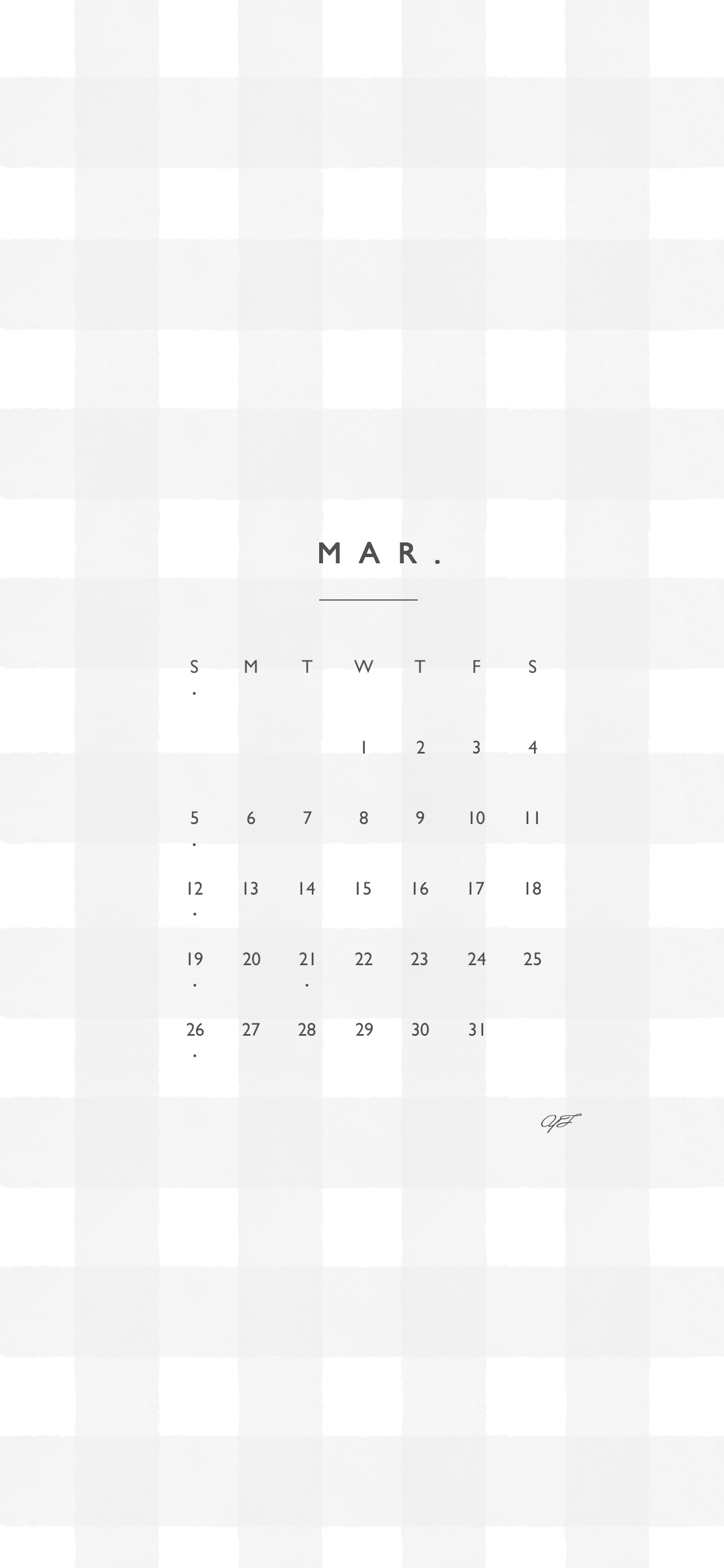 2023年3月のiPhone版日曜日始まりカレンダー壁紙 グレー 1284×2778px